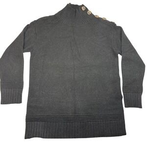 Anthropologie Margarita Tunic Sweater Black Button Shoulder Mock Neck Womens XS